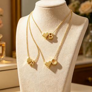 Collana con Ciondolo a Cuore Personalizzato con Iniziale A-Z Placcato <span class=keywords><strong>Oro</strong></span> 18K, Gioielli alla Moda 2026 per Donna, Regalo Quotidiano, Gioielli Coreani - Product Image 1