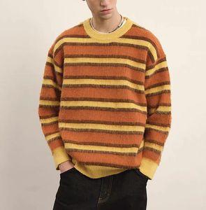 Tùy Chỉnh ODM OEM Logo Mùa Đông Của Nam Giới Đầy Đủ Tay Áo Áo Thun Áo Len Sọc Mô Hình Thoáng Khí Dệt Kim <span class=keywords><strong>Mohair</strong></span>/Len Chống Thu Nhỏ - Product Image 3