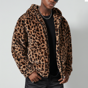 Fabricante de ropa de calle, venta al por mayor, sudadera con cremallera con estampado de guepardo personalizada 380GSM, Sudadera con capucha de felpa de invierno para hombre de peso pesado - Product Image 1