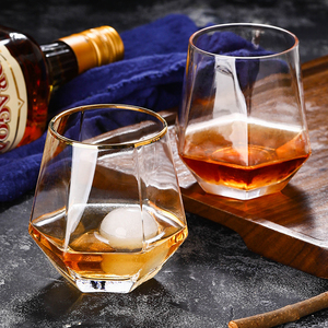 Nuova tazza di <span class=keywords><strong>vetro</strong></span> Whisky a forma di diamante <span class=keywords><strong>vetro</strong></span> cristallo rock Whisky <span class=keywords><strong>bicchieri</strong></span> con bordo <span class=keywords><strong>oro</strong></span> - Product Image 2