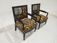 Chaise d'appoint en tissu à motif léopard de réception antique de luxe tissu imprimé léopard en bois noir Fauteuil de villa Chaise de salle à manger