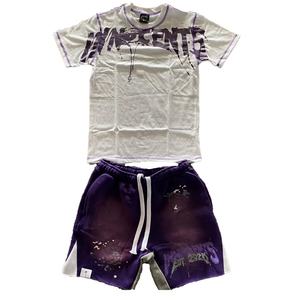 Custom Logo Design Casual Vintage Cotton Two-Piece Summer Suit for <b>Men</b>-Acid Wash Shorts and <b>T</b>-<b>Shirt</b> Set - Product Image 1