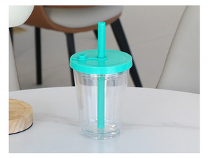 Gobelet à thé Boba en plastique à double paroi 360 ml (120 oz) avec paille large et bouchon en silicone DIY – Tasse à café créative et tendance pour la maison, le bureau et les voyages - Product Image 6