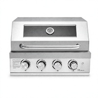 Barbecue à gaz encastrable 4 brûleurs, construction en acier inoxydable 304, allumage électronique, thermomètre intégré, commande par bouton pour extérieur
