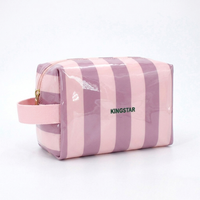 Sac de plage et de maquillage en PVC transparent rayé, imperméable, avec logo personnalisé et poignée souple – Vente en gros