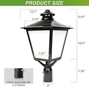 LED Lantern <b>Post</b> Top <b>Light</b> 80W/100W/120W Adjustable 3CCT Tunable 100-277V Outdoor Commercial Pole <b>Light</b> Fixture - Product Image 6