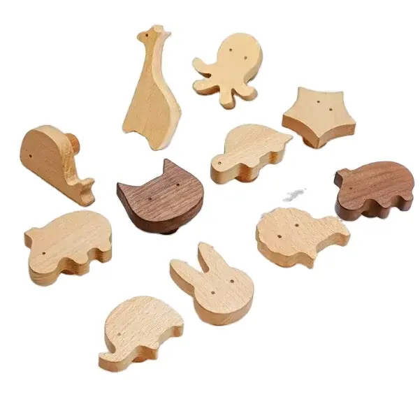 Decorative Wooden Animal Cabinet Furniture Knobs with Screws for Kids Nursery Drawer Handles