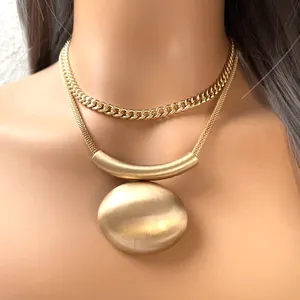 Fashion Simple Vintage Jewelry Gold Plated Snake Bone Chain Layered Satin Surface Necklace