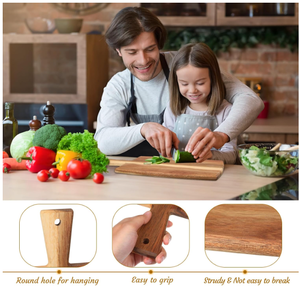Wooden Chopping Blocks Set Rectangle With Handle Acacia Wood Serving Board For Charcuterie <b>BBQ</b> Pizza Catering - Product Image 4