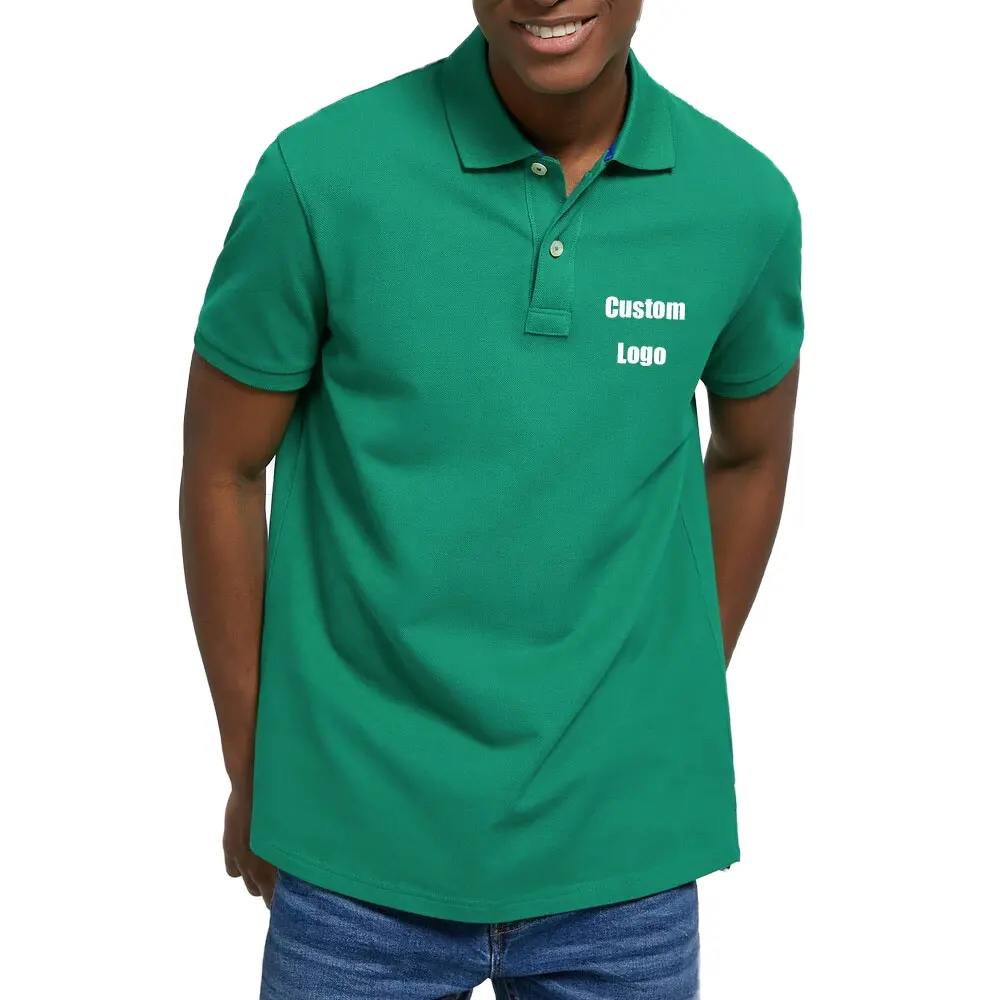 Fabrika kaynağı özel OEM Logo baskılı düz Golf Polo gömlekler erkekler için son tasarım pike pamuk rahat kısa kollu tarzı