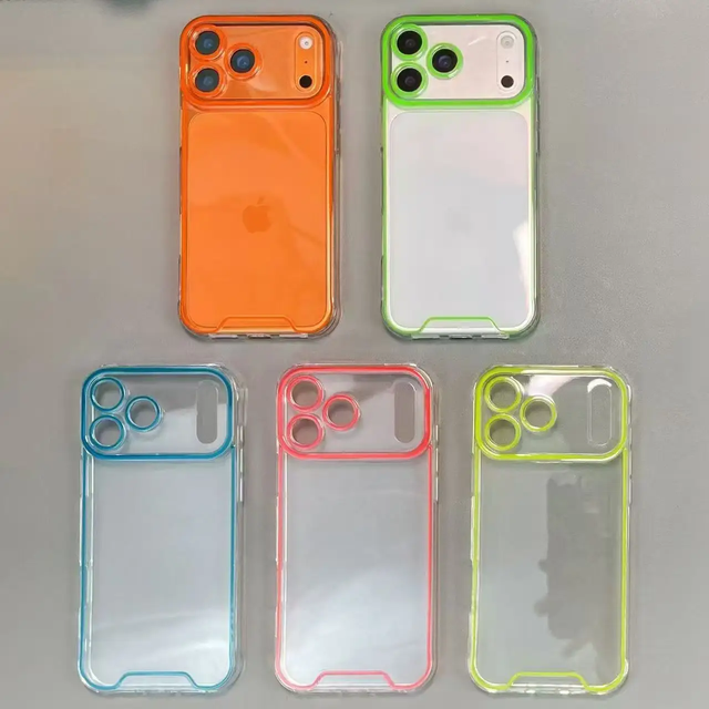 Luminous Night Light Transparent TPU Case for 12-18 Pro Max Fluorescent Frame Shockproof Ring Light Bumper Cover
