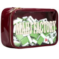 Étui de présentation transparent pour jeu de Mahjong avec fermeture éclair dorée et breloque personnalisée en perle lettre, idéal pour ranger les tuiles