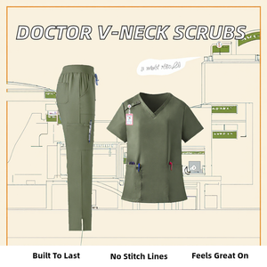 Women's Doctor V-neck Scrub Suit Jogging <b>Overalls</b> Knitted Scrub Uniform Set for Hospital Use - Product Image 2