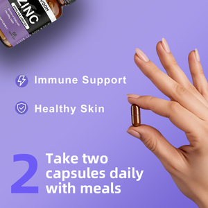 Capsules de <span class=keywords><strong>zinc</strong></span> 25 mg par portion (2 capsules) - 60 capsules, soutien immunitaire pour adultes, peau saine, complément alimentaire |   OEM/ODM Privé - Product Image 2