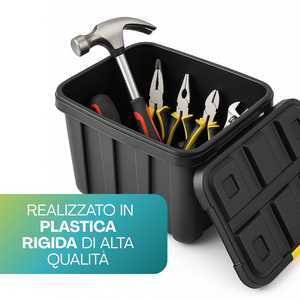 Boîte à outils 150L en plastique noir avec roulettes, couvercle à clipser, verrouillage sécurisé, conteneur de rangement - Product Image 5