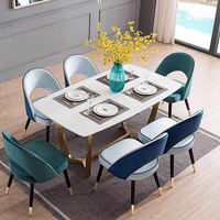 Table à manger moderne européenne avec 4 chaises, pieds dorés simples, plateau en marbre carré, ensemble de table à manger pour 6 personnes