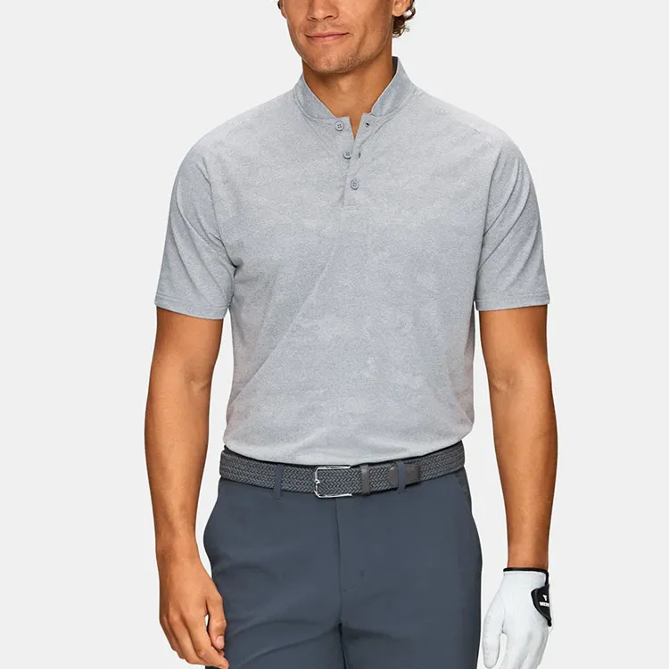 Tùy Chỉnh Thêu Logo Đồng Bằng Hợp Thời Trang Ẩm Wicking Camo Mẫu Xám Melange Polo Áo Sơ Mi Mens Golf Áo Sơ Mi