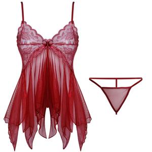 Sexy Underwear Satin Bodysuits Mesh Perspective Cute Tulle <b>Half</b> <b>Slips</b> Light Control Hole Lace Bow Nightdress Set Ladies - Product Image 5