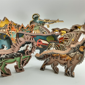 Figurine Animalière Loup En Bois - Décoration Nature - Neuf Avec Emballage
