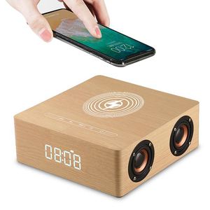 Retro Wooden Bluetooth Speaker <b>LED</b> Digital Alarm <b>Clock</b> Wireless Charging ,Night Light, High-Fidelity Stereo Sound for Home - Product Image 2