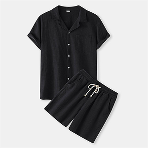 Customized Supplier Fantastic Quality <strong>Summer</strong> V-neck Short Sleeve Shorts <strong>Linen</strong> Breathable Men's 2 Piece <strong>Sets</strong> - Product Image 3
