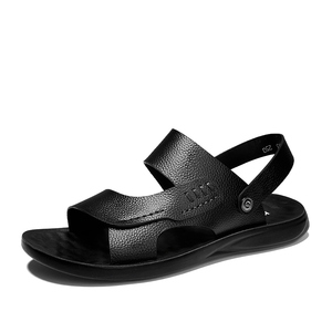 HappyChina elegante uomo con logo personalizzato sandalo nero in vera pelle con cinturino sandali da esterno casual sandali da scivolo - Product Image 4