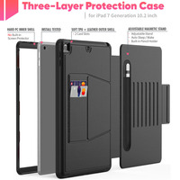 Coque en cuir PU pour iPad de 10.2 pouces, 7e et 8e, support réglable, porte-crayon robuste avec fente pour carte, étui à rabat magnétique