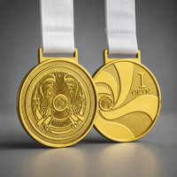 Médaille sportive personnalisée plaquée or avec emblème du Kazakhstan - Édition 1ère place - Fabricant Noble
