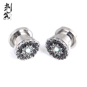 RVS dubbelgevouwen <span class=keywords><strong>tunnels</strong></span> met opaal in het midden en antieke lotusbloem bovenop, sieraden - Product Image 6