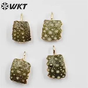 WT-JP332 wkt new Sea urchin shell with gold plated unique Natural green shell jewelry pendant for women necklace