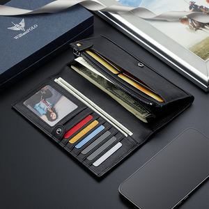 WilliamPOLO جلد أسود مدبوغ بالخضراوات طويل محفظة طويلة الموضة جلد البقر سحاب حالة بطاقة بالجملة - Product Image 5