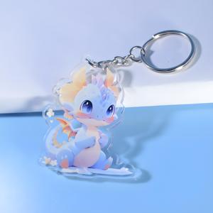 HanXin acrílico encantos llavero personalizado brillo epoxi cristal corte forma Anime pequeño Fesh acrílico llavero con holograma