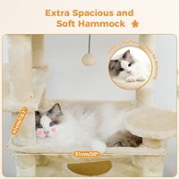 Grande tour de chat en bois avec hamacs spacieux perchoirs rembourrés doubles pour grands chats d'intérieur-Condos beiges griffoirs maison de chat
