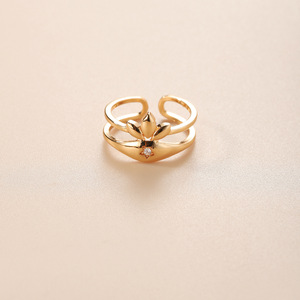 Anello Aperto a Forma di Foglia con Dettagli Scintillanti, Design Creativo, Accessori di Moda per Uomini e Donne - Product Image 5
