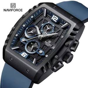 Montres pour hommes NAVIFORCE 8025 bleues multifonctions, quartz, sport, étanches, bracelet en silicone, montre-bracelet pour homme, calendrier, chronographe - Product Image 1