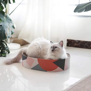 Runde Katzen-Kratzschale 2-in-1 Katzen-Kratzbett Gebogenes Karton-Loungebett mit Katzenminze für Hauskatzen - Product Image 2
