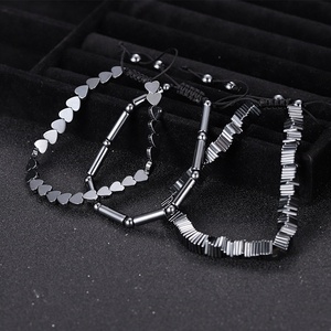 Nouveau Bracelet Tressé Ajustable en Pierre Naturelle Noire en Forme de Cœur Géométrique pour Hommes et Femmes, Bracelet Perlé en Hématite Gemme - Product Image 4