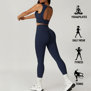 Damen Yoga-Set mit Hoher Taille, 2-teilig, Atmungsaktiver, Schnelltrocknender Sport-BH und Schlaghose, für Fitnessstudio, Laufen, Activewear, mit Individuellem Logo - Product Image 5