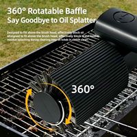 Brosse de nettoyage électrique pour barbecue sans fil rechargeable, rotative à 360°, avec protection anti-éclaboussures, robuste, en acier inoxydable et manche long en plastique