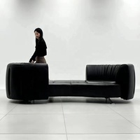 360 Grad Drehbare Rückenlehne Bogenförmiges Schiebe-Echtleder-Modulsofa-Set mit Hochdichtem Schaumstoff Modernes Design