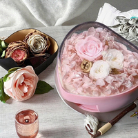 Boîte à fleurs éternelles en forme de coeur pour bijoux pour la fête des mères saint valentin carré Rose fleur cadeau anneau collier boîte de rangement