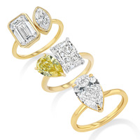 Maßgefertigter Schmuck 18K Vergoldeter Birnenförmiger Quadratischer Zirkon Zwei-Stein-Offener Ring Krappenfassung Trendiger Schmuck für Frauen Großhandel OEM ODM Geschenke