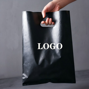 Sacs cabas en plastique personnalisés à poignée découpée, ouverts en dessus, pour <span class=keywords><strong>t</strong></span>-shirts professionnels, sacs cadeaux noirs pour le shopping - Product Image 6