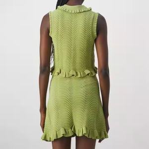 Vêtements en tricot de haute qualité à prix de gros, hauts décontractés élastiques pour femmes, jupe courte élastique à taille haute, ensemble en tricot OOTD - Product Image 2