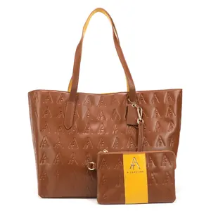 Design de mode femmes marron grand sac zéro portefeuille 2-en-1 grande capacité couleur unie épaule sac fourre-tout en cuir PU