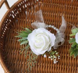 جديد الزفاف وصيفة العروس روز الزفاف المعصم الاصطناعي زهرة الحرير الصدر بروش النسيج المعصم الصدر الزهور - Product Image 3