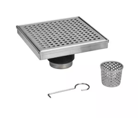 Drain de sol carré en acier inoxydable SUS304 argenté avec grille de couverture amovible pour salle de bain