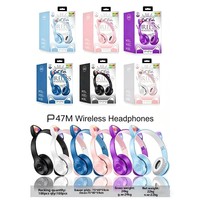 Auriculares Inalámbricos P47M con Orejas de Gato Luminosas, Batería de 200 mAh, Auriculares Plegables para Juegos, Sonido Hi-Fi BT5.0, Auriculares Supraaurales