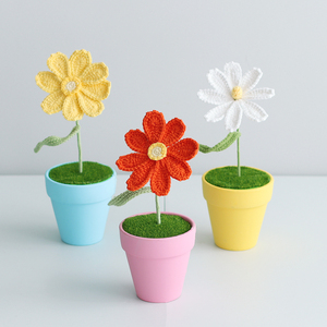 Fatto a mano Crochet margherita Bouquet artificiale decorativo a maglia foglie e fiori per uso interno - Product Image 4