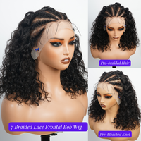 Perruques Courtes Bouclées en Cheveux Indiens Super Double Drawn avec Closure 5x7, Perruques de Cheveux Humains, Perruques Tressées en Cheveux Humains Sans Colle avec Lace Frontal 13x4